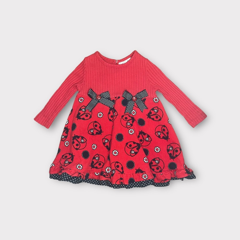 Vintage RARE, TOO! by Rare Editions Girls Ladybug Ribbed Knit Dress Bow Polkadot